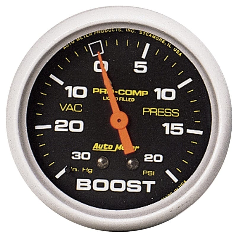 AutoMeter — Autometer Pro-Comp 30 In Hg/20 PSI Liquid Filled Mechanical Boost Gauge
2-5/8" BOOST-VAC, 30