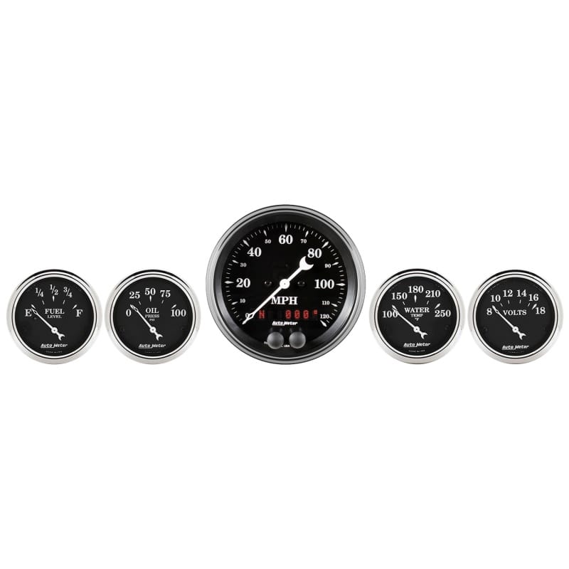AutoMeter — Auto Meter Gauge Kit 5 pc. 3 3/8in & 2 1/16in GPS Speedometer Old Tyme Black
OLD TYME BLACK 5 PC.