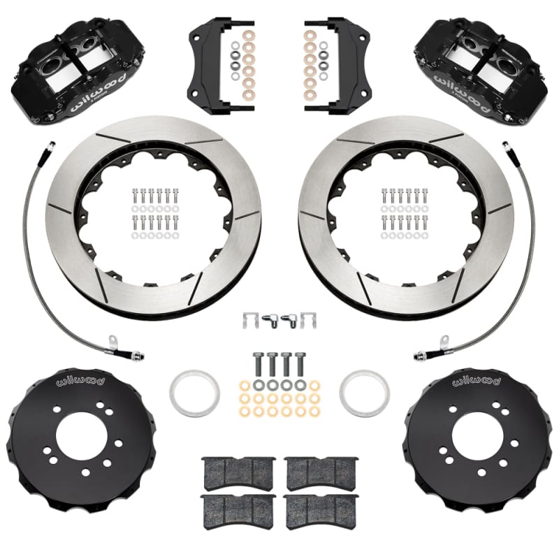 Wilwood — Wilwood 99-02 Nissan Skyline Superlite 6R Front BBK w/ 12.88in Slotted Rotors & Flexlines - Black