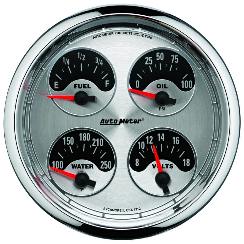 AutoMeter — Autometer American Muscle SSE 100PSI/100-250 Deg F/8-18 Volt Oil Press/Water Temp/Volt/Fuel Gauge
GA 5" QUAD 0-90 AM