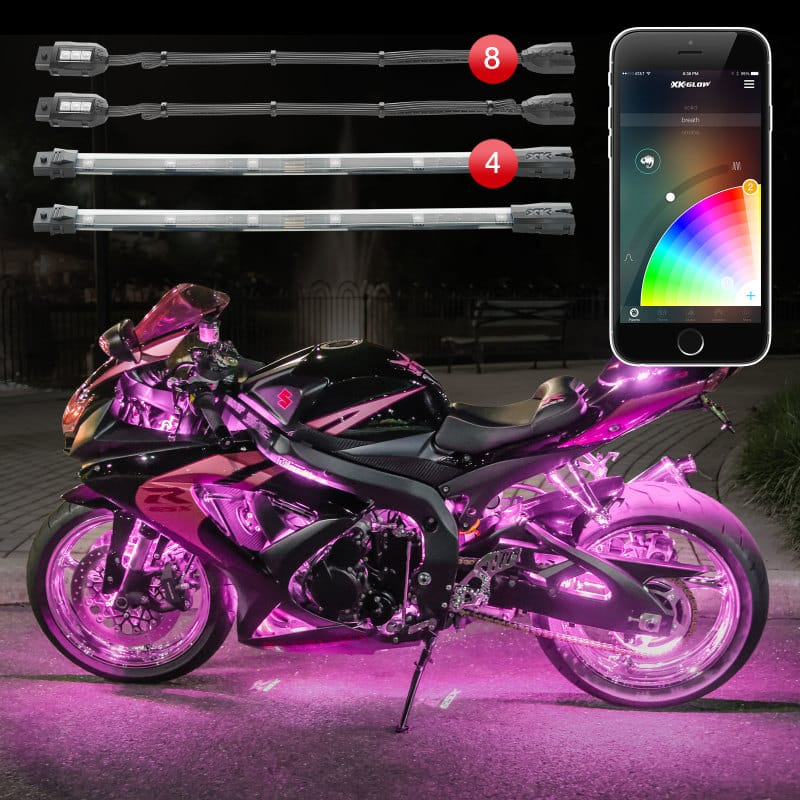XKGLOW — XK Glow Strip Million Color XKCHROME Smartphone App ATV/Motorcycle LED Light Kit 8xPod + 4x10In