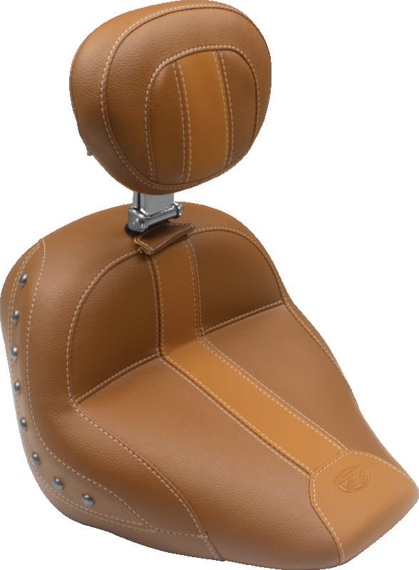 Mustang Motorcycle — Mustang 15-21 Indian Scout Standard Touring Solo Seat w/Driver Backrest w/Studs - Brown