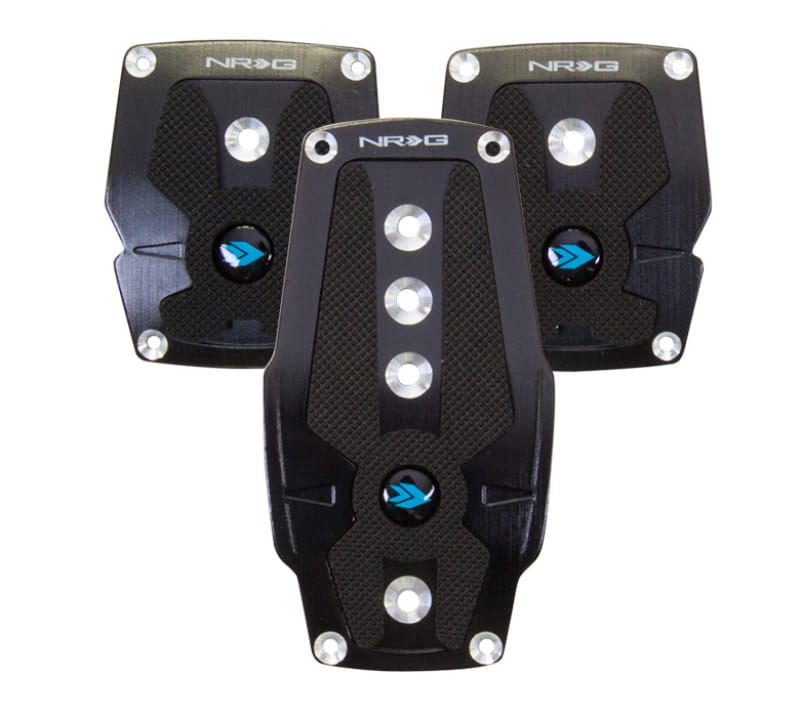 NRG — NRG Brushed Aluminum Sport Pedal M/T - Black w/Black Rubber Inserts