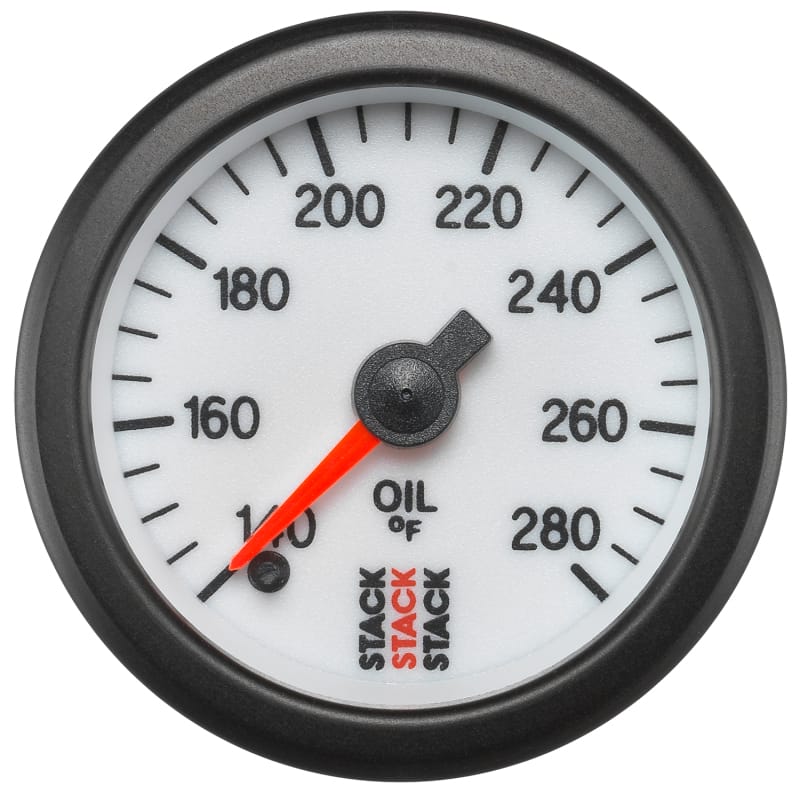 AutoMeter — Autometer Stack 52mm 140-280 Deg F 1/8in NPTF Male Pro Stepper Motor Oil Temp Gauge - White
Ga OT ProStpr W 280F