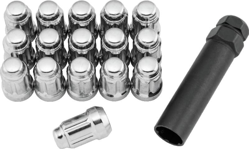 QuadBoss — Lug Nuts, Splined, 12 in. x 1.25 mm., 12 mm., Polished Silver