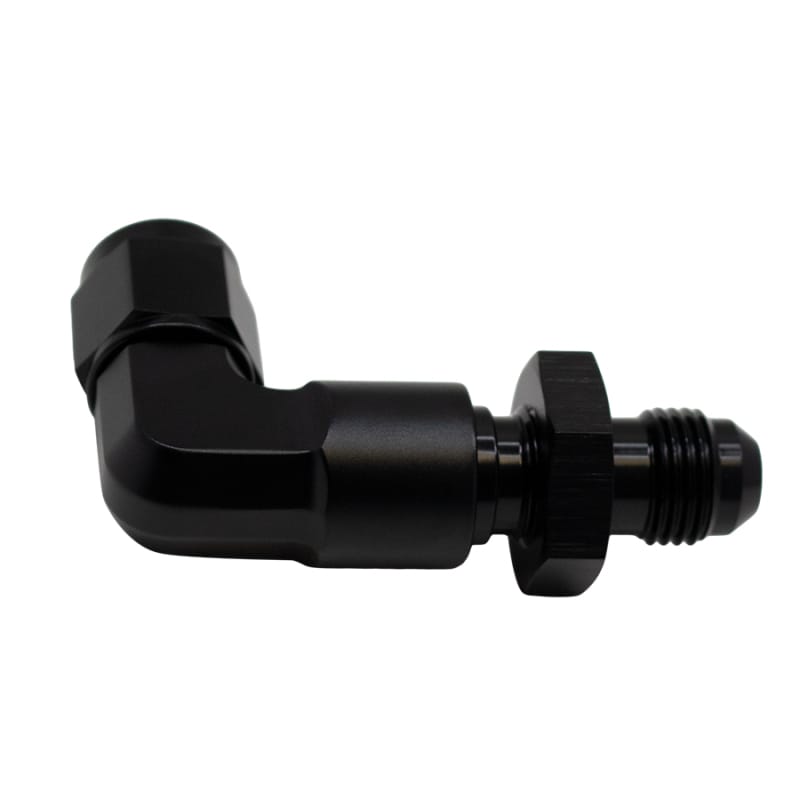 DeatschWerks — DeatschWerks 6AN Female Flare Swivel to 6AN Male Flare 90-Degree Bulkhead - Anodized Matte Black
Lines & Fittings