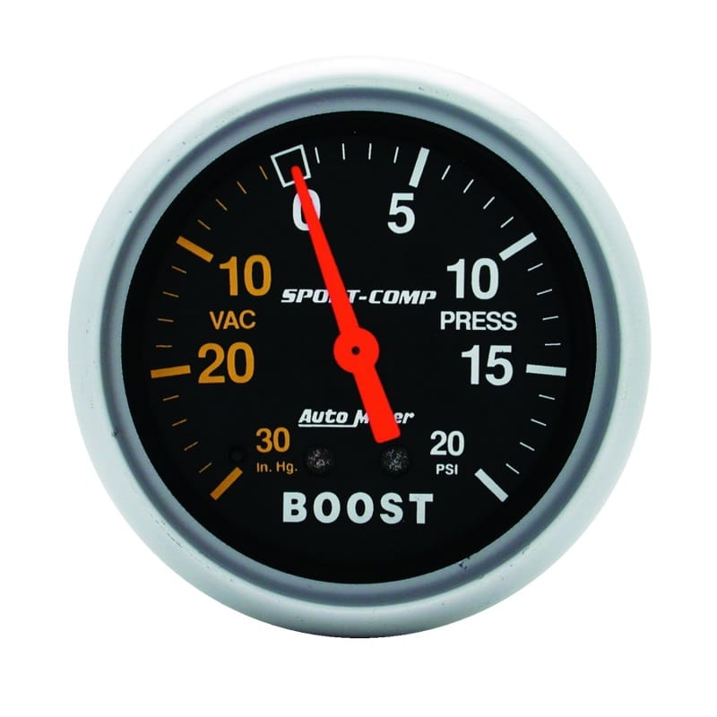 AutoMeter — Autometer Sport-Comp 2-5/8in 30 IN HG/20 PSI Mechanical Boost/Vacuum Gauge
2-5/8" BOOST-VAC/PRE