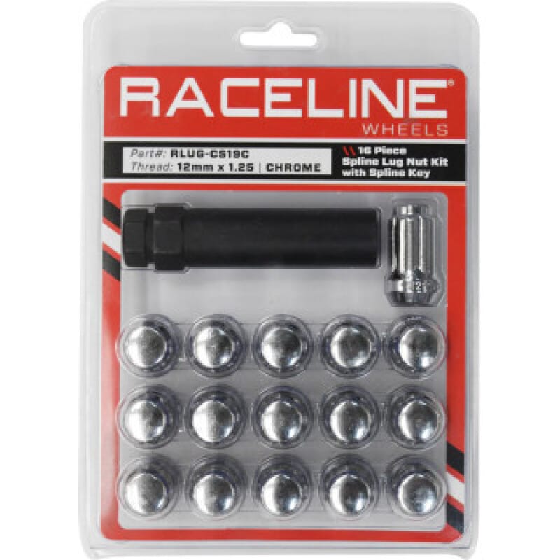 Raceline — Raceline Spline Lug Nut Kit with Spline Key 12 x 1.25 - 16 Pack - Chrome