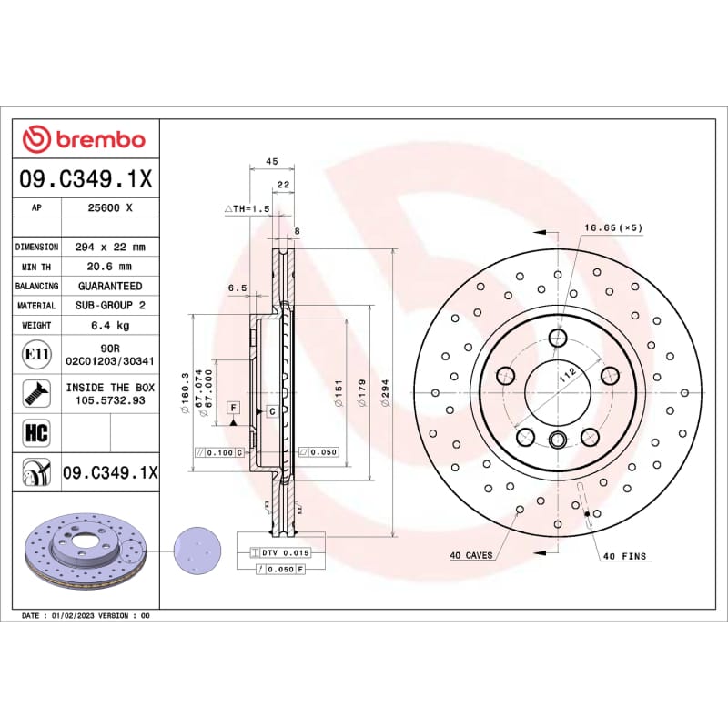 Brembo OE — Brembo OE 01-17 BMW 1 Series (F52) Front Premium Xtra Cross Drilled UV Coated Rotor