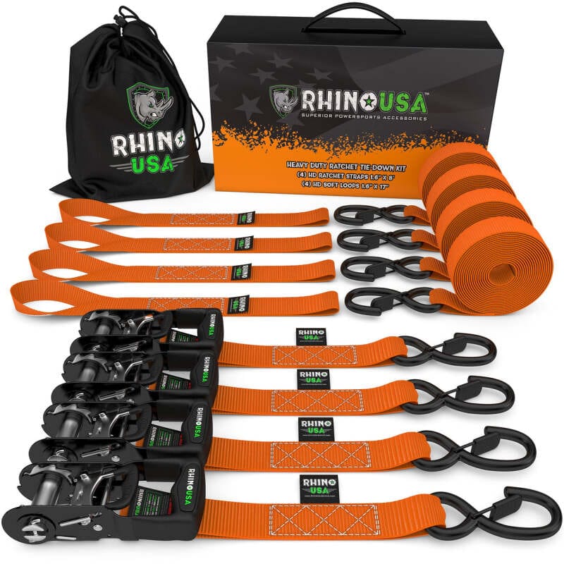 Rhino USA — Rhino USA Heavy Duty Ratchet Tie-Down 4-Pack (Orange) 1.6In X 8Ft
Tie Down