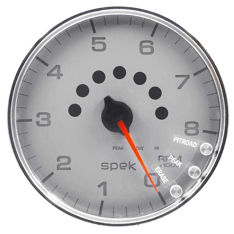 AutoMeter — Autometer Spek-Pro Gauge Tachometer 5in 8K Rpm W/Shift Light & Peak Mem Silver/Chrome
GA 5" 8KRPM SCC SPEK
