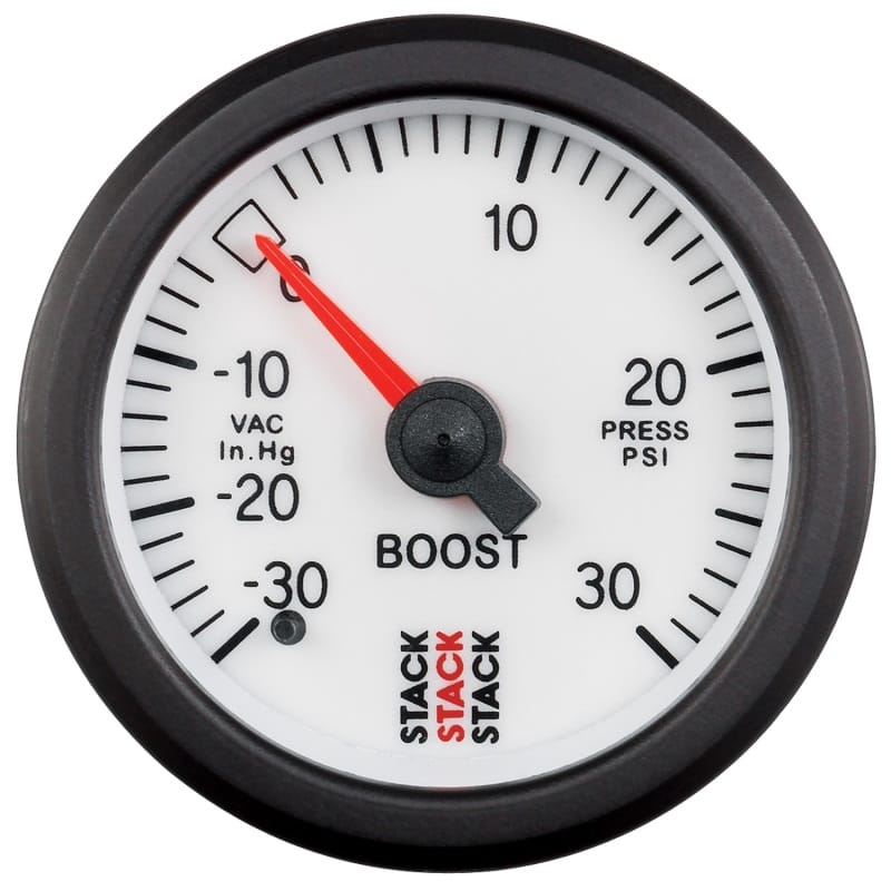 AutoMeter — Autometer Stack 52mm -30INHG to +30 PSI (Incl T-Fitting) Mechanical Boost Pressure Gauge - White
Ga Bst Mech Wt 30psi