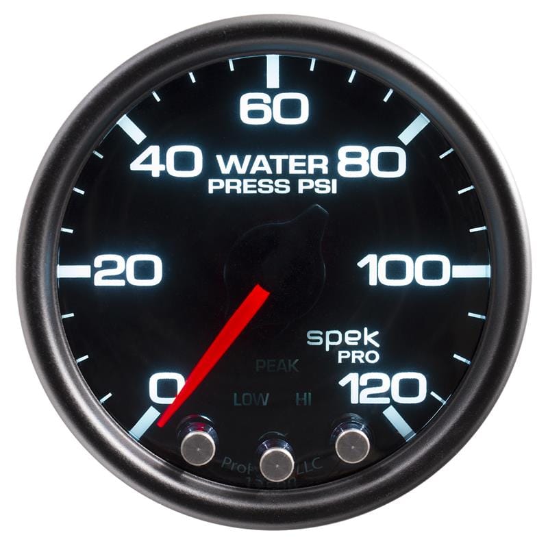 AutoMeter — GAUGE, WATER PRESS, 2 1/16", 120PSI, STEPPER MTR W/PK & WRN, BLK/SMOKE/BLK, SPEK