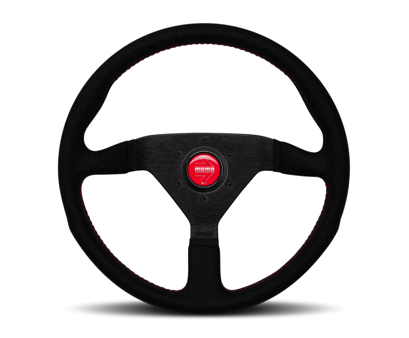 MOMO — Momo Montecarlo Alcantara Steering Wheel 320 mm - Black/Red Stitch/Black Spokes