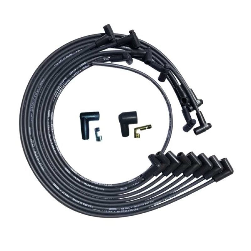 Moroso — Moroso SBC Under Header 90 Deg Plug HEI Dist Unsleeved Ultra Spark Plug Wire Set - Black