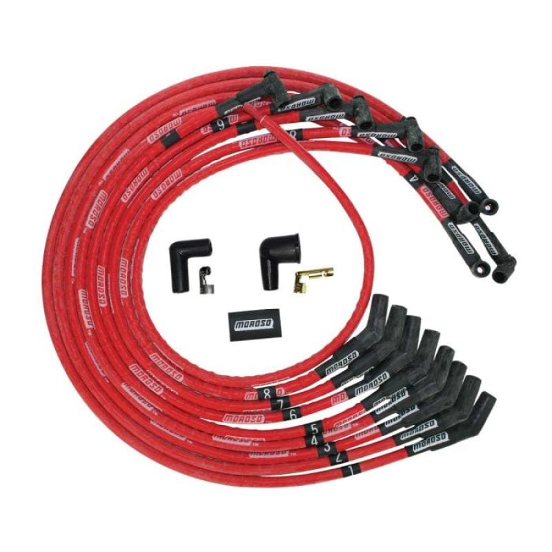 Moroso — Moroso SBC Under Header 135 Deg Plug Boots HEI Sleeved Ultra Spark Plug Wire Set