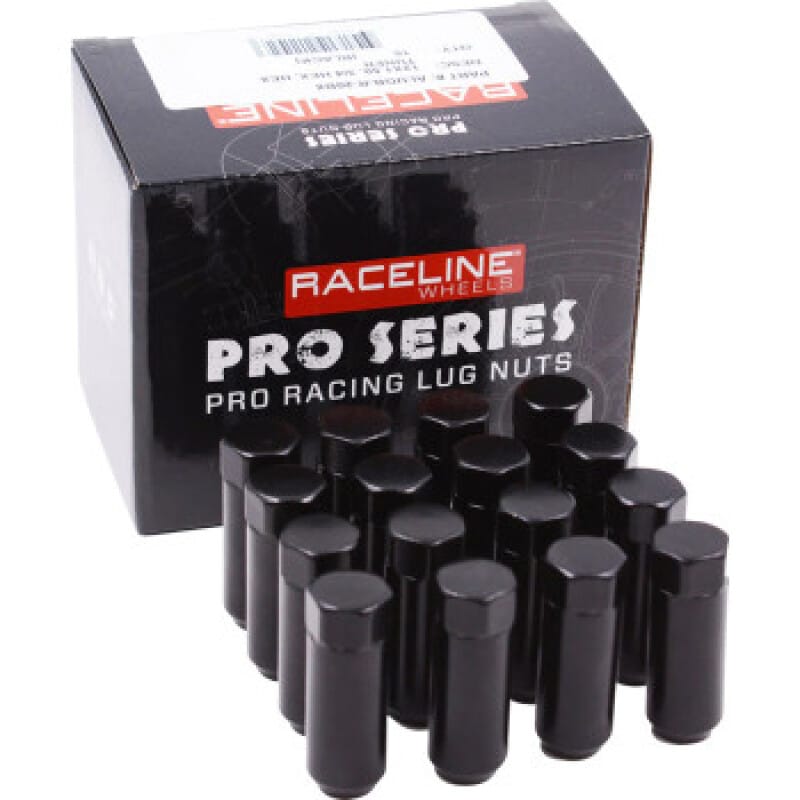 Raceline — Raceline Military Lug Nuts - 3/4in -12mm x 1.5in - 16 Pack - Black