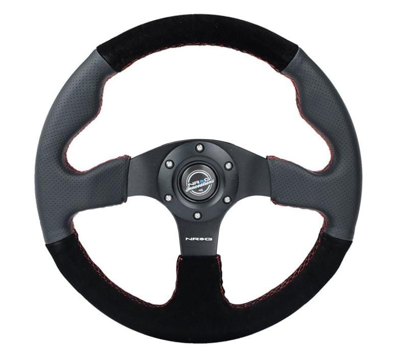 NRG — NRG Reinforced Steering Wheel (320mm/ 2.5in. Deep) Sport Leather / Suede w/ Red Stitch