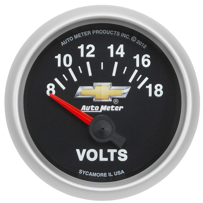AutoMeter — AutoMeter Gauge Voltmeter 2-1/16in. 18V Electric Chevy Gold Bowtie
GA 2" VOLT 18V COPO