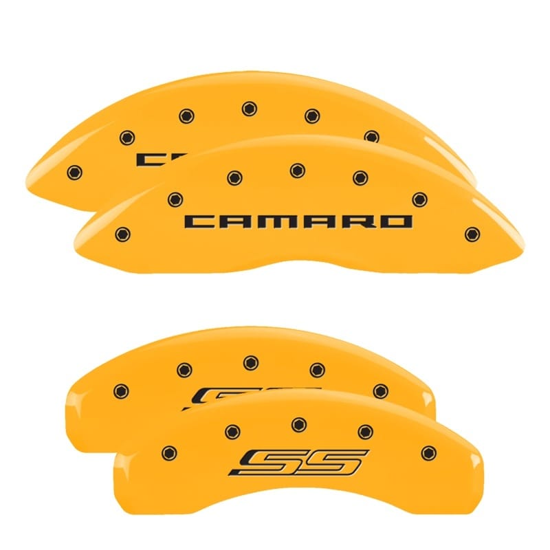 MGP — MGP 4 Caliper Covers Engraved Front Gen 5/Camaro Engraved Rear Gen 5/SS Yellow finish black ch
Caliper Covers