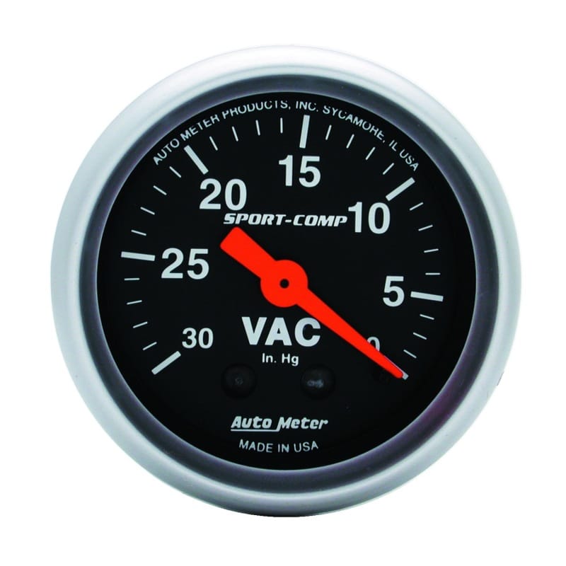 AutoMeter — Autometer Sport-Comp 2-1/16in. 30 IN HG Mechanical Vacuum Gauge
2" VACUUM, 30" HG