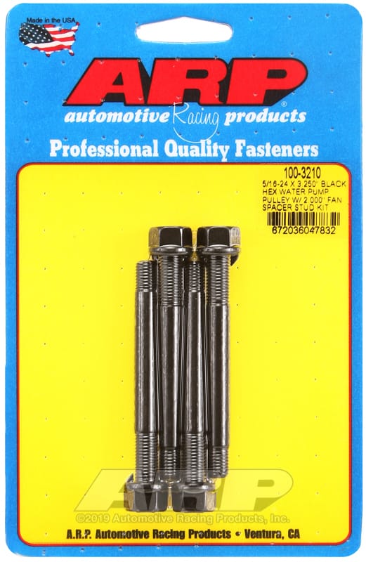 ARP — ARP 5/16-24 X 3.250 Black Hex Water Pump Pulley w/ 2.000in Fan Spacer Stud Kit