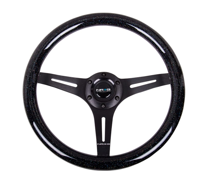 NRG — NRG Classic Wood Grain Steering Wheel (350mm) Black Sparkled Grip w/Black 3-Spoke Center