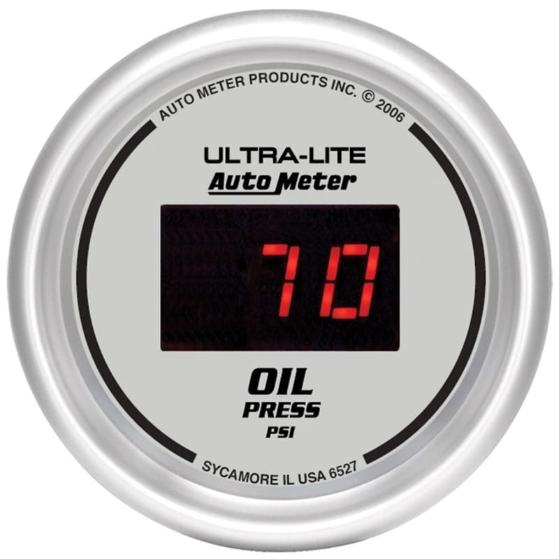 AutoMeter — Autometer Ultra-Lite 2-1/16in 100PSI Silver Dial Digital Oil Pressure Gauge w/ Red LED
2-1/16" OIL PRESS, 0