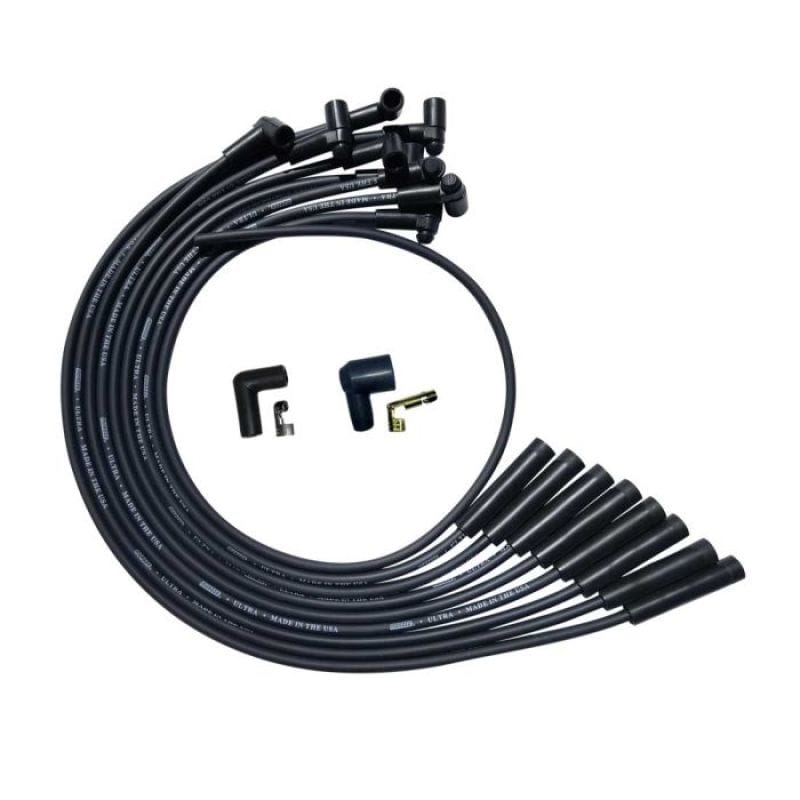Moroso — Moroso BBC Over Valve Cover Str Plug End HEI Sleeved Ultra Spark Plug Wire Set - Black