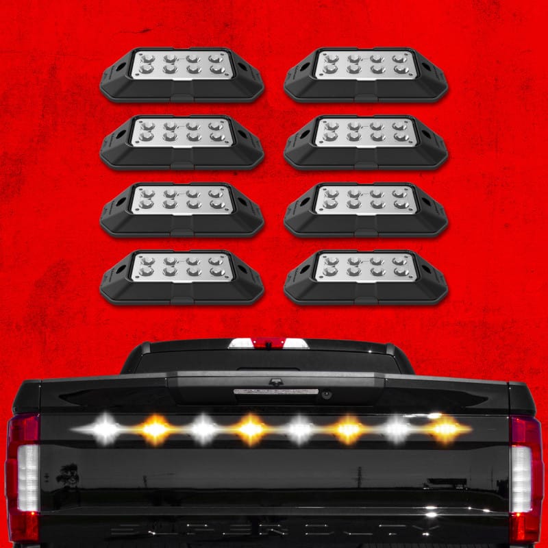 XKGLOW — XK Glow Strobe Pod Lights w/ Traffic Modes Ultra LEDs Multiple Modes + Solid On - Red + Blue 8pc
