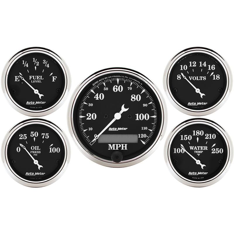 AutoMeter — AutoMeter Gauge Kit 5 Pc. 3-1/8in. & 2-1/16in. Elec. Speedometer Old Tyme Black
OLD TYME BLACK 5 PC.