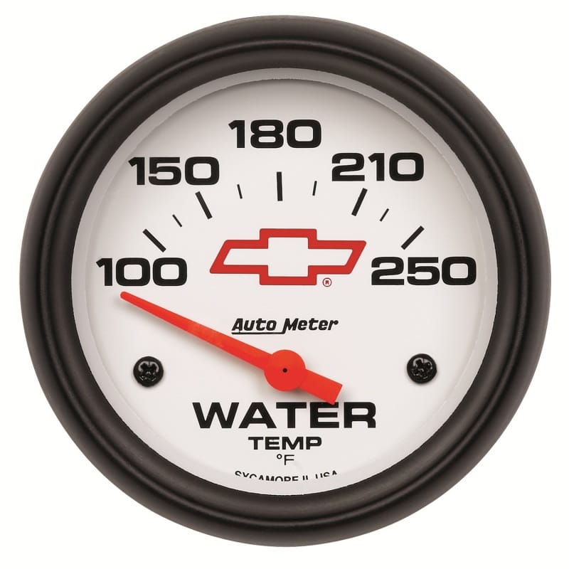 AutoMeter — AutoMeter Gauge Water Temp 2-5/8in. 100-250 Deg. F Electric Chevy Red Bowtie White
2-5/8" WATER TEMP, 1