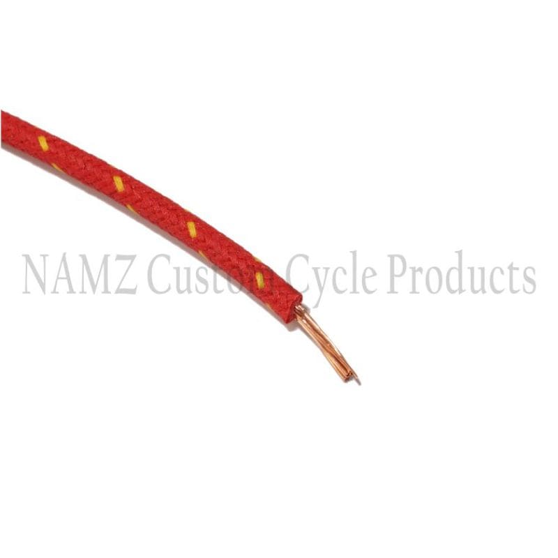 NAMZ — NAMZ OEM Color Cloth-Braided Wire 25ft. Pack 16g - Red w/Yellow Tracer