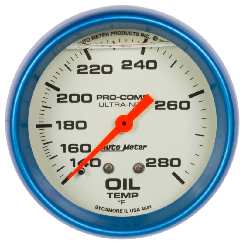 AutoMeter — AutoMeter Gauge Oil Temp 2-5/8in. 140-280 Deg. F Liquid Filled Mech Glow In Dark Ultra-Nite
GA 2.6" OT 280F L UN