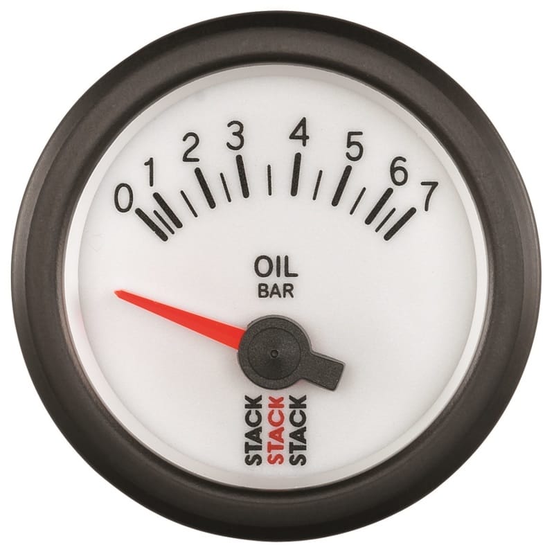 AutoMeter — Autometer Stack 52mm 0-7 Bar M10 Male Electric Oil Pressure Gauge - White
Ga OilP Elec Wt 7Bar