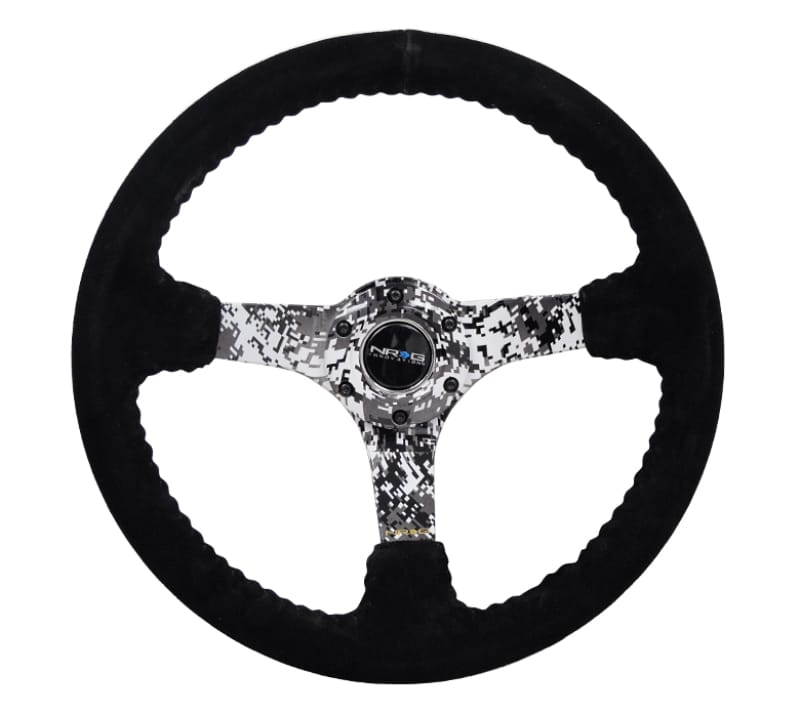 NRG — NRG Reinforced Steering Wheel (350mm / 3in. Deep) Blk Suede w/Hydrodipped Digi-Camo Spokes