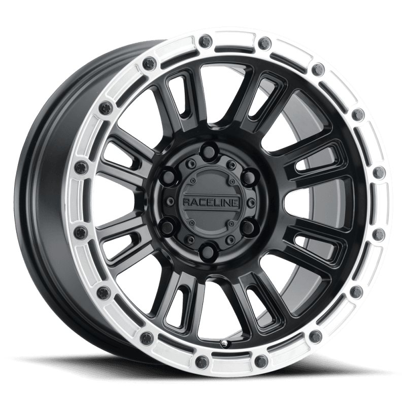 Raceline — Raceline 956BS Compass 17x9in / 8x165.1 BP / -12mm Offset / 125.2mm Bore - Black & Silver Lip Wheel