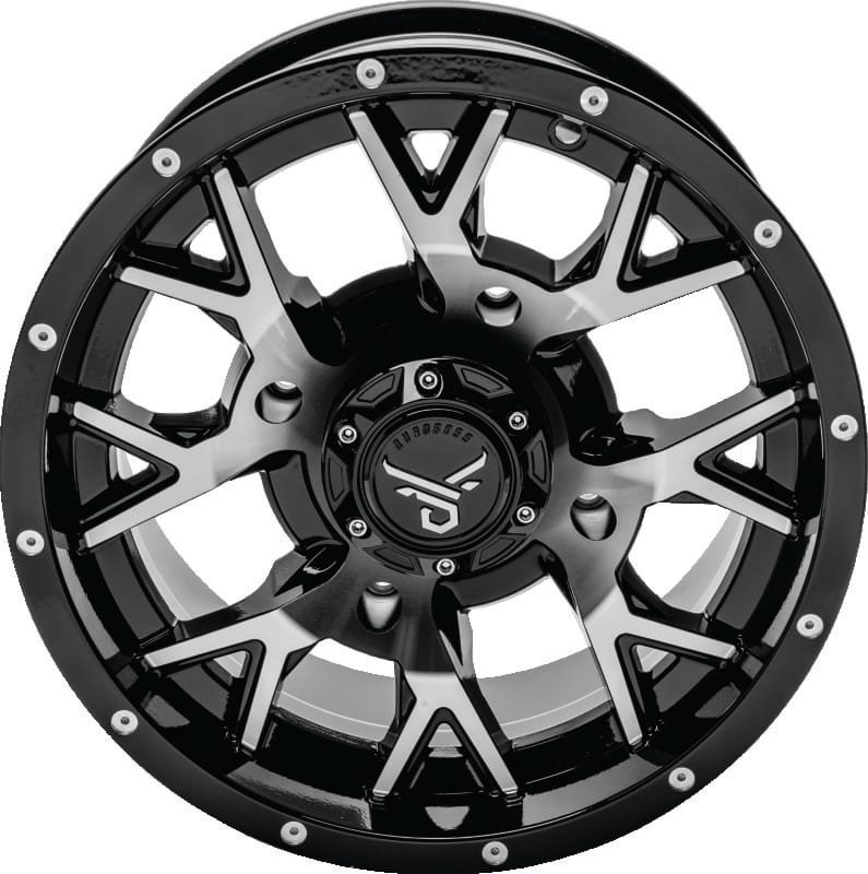 QuadBoss — Barbwire Wheel, 14x7, 4+3, 4/156, Black/Machined