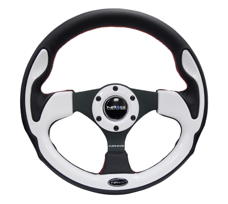 NRG — NRG Reinforced Steering Wheel (320mm) Blk w/White Trim & 4mm 3-Spoke