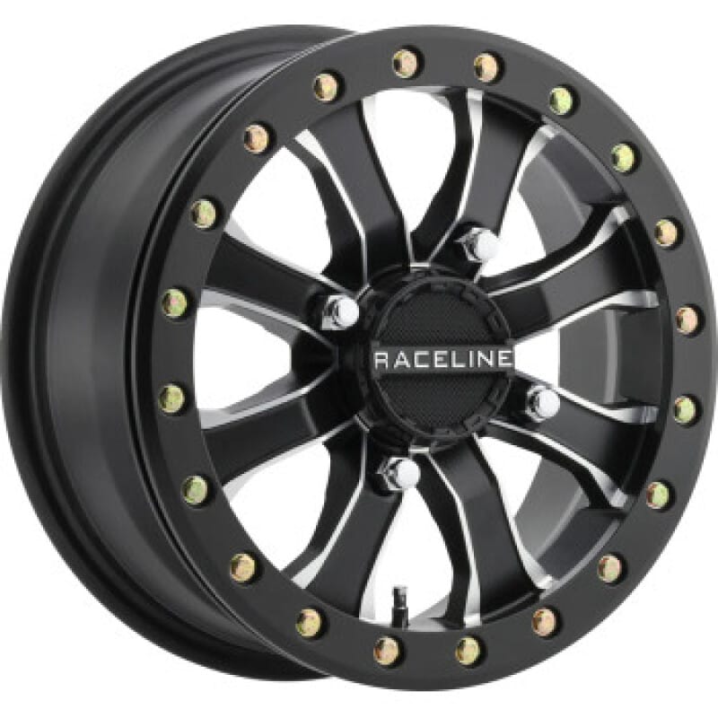 Raceline — Raceline A71 Mamba 14x10in/4x156 BP/5+5 0mm Offset/132.5mm Bore - Blk & Machined Ring Beadlock Wheel