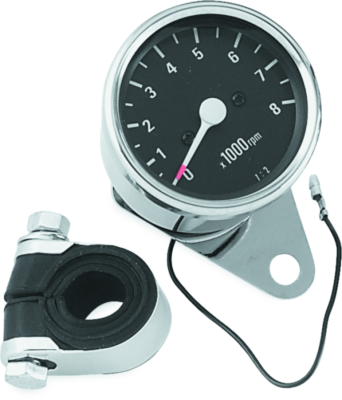 Bikers Choice — Bikers Choice Big Twin & XL Mechanical Custom Mini Tachometer Black Face 8000 Rpm 2 1/2 Inch