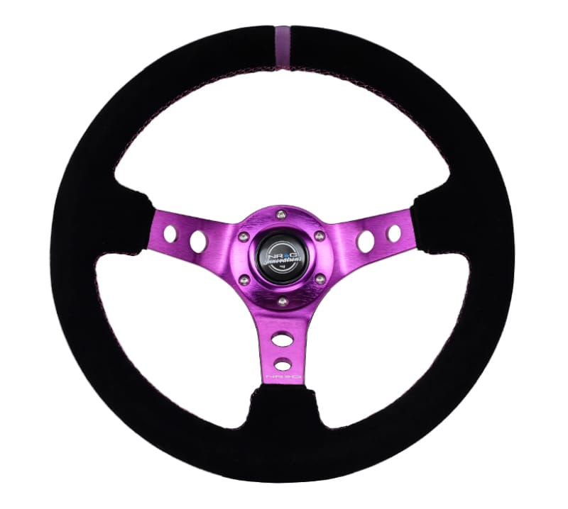 NRG — NRG Reinforced Steering Wheel (350mm / 3in. Deep) Black Suede w/Purple Center & Purple Stitching