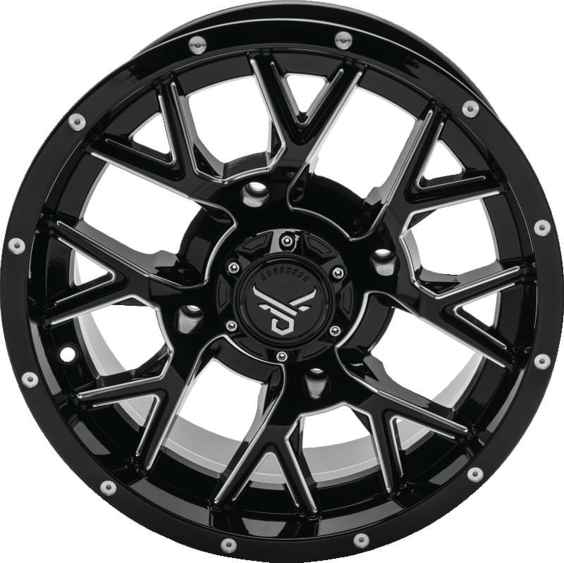 QuadBoss — Barbwire Wheel, 14x7, 4+3, 4/156, Black/Milled