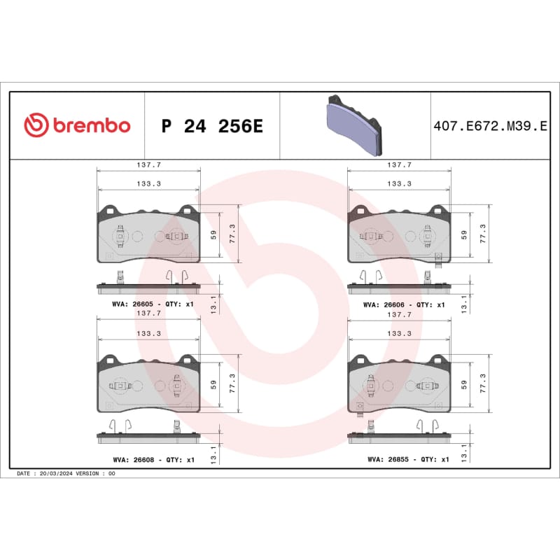Brembo OE — Brembo OE 21-22 Ford Mustang Mach-E EV Pad Brake Pad - Front