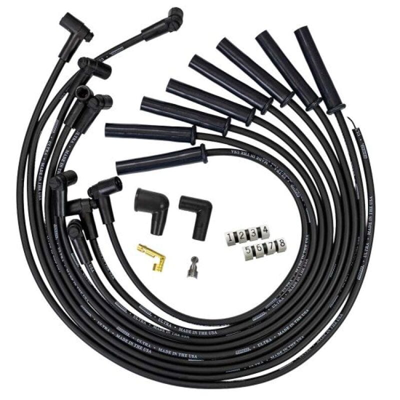 Moroso — Moroso GM BBC 366-454 HEI-Style w/o Coil In Cap Ultra 350 8mm Multi-Angle Spark Plug Wire Set - Blk
