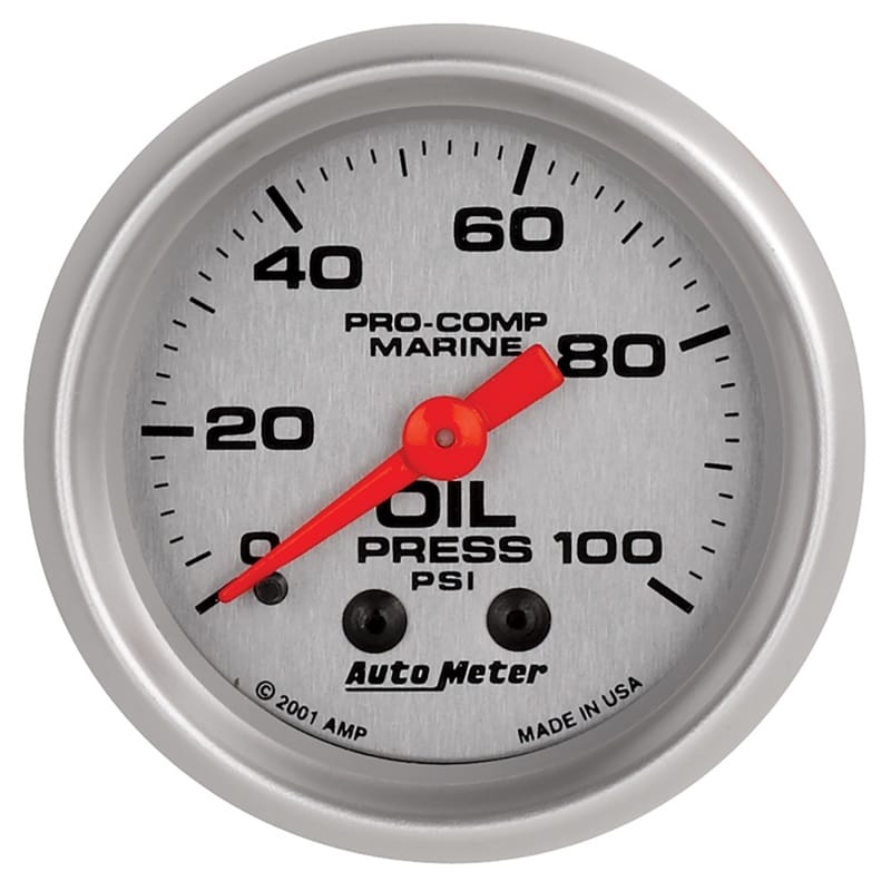 AutoMeter — Autometer Marine Silver Oil Pressure 2 1/16in 100 psi Mechanical Gauge
GA 2" OP 100PSI M MS