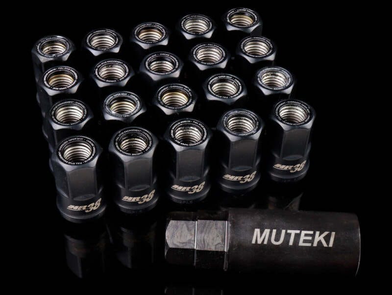 Wheel Mate — Wheel Mate Muteki HR38 Open End Lug Nuts 12x1.50 Black / Black Ring