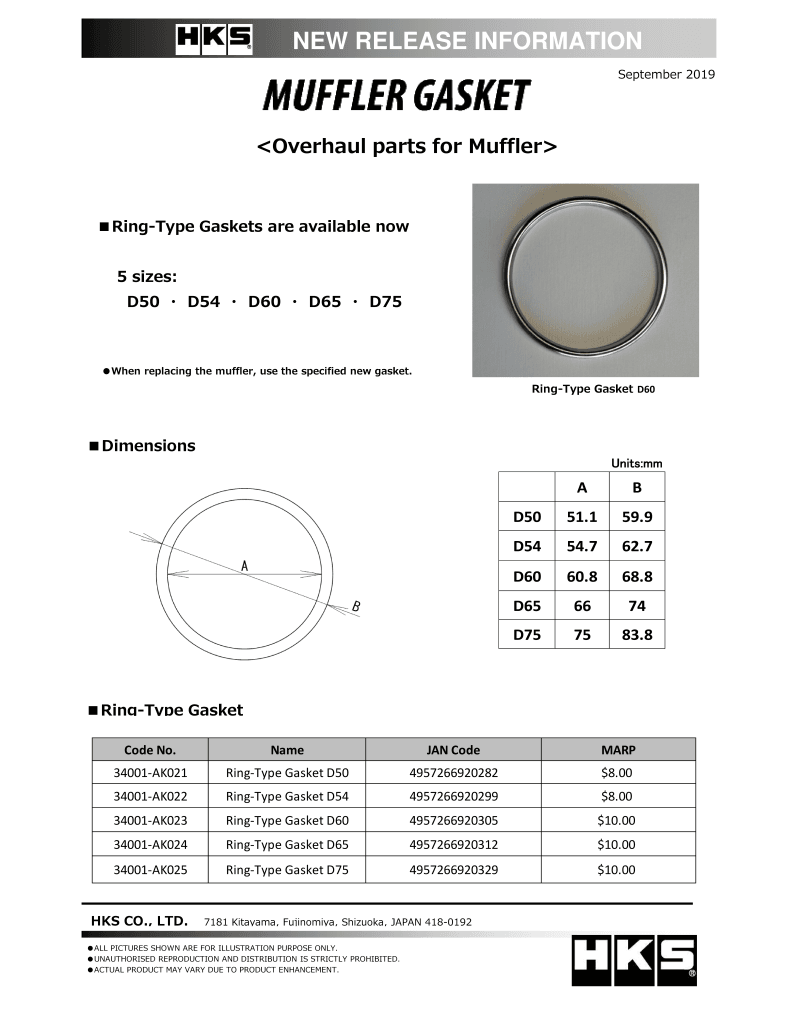 HKS — HKS Muffler Gasket 66mm ID 74mm OD