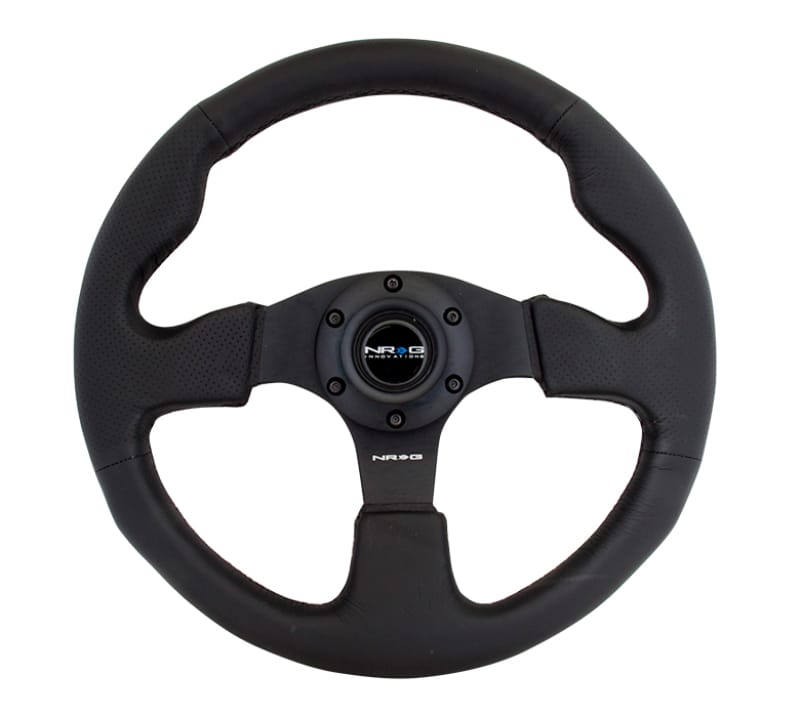 NRG — NRG Reinforced Steering Wheel (320mm) Black Leather w/Black Stitching