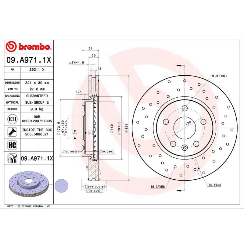 Brembo OE — Brembo OE 10-15 Chevrolet Camaro/10-17 Equinox/14-20 Impala Drilled Xtra Brake Disc - Front